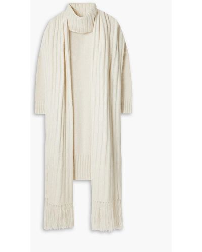 LVIR Oversized Ribbed-knit Turtleneck Midi Dress And Scarf Set - White