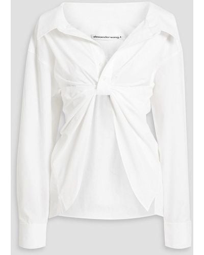 T By Alexander Wang Asymmetric Twist-front Cotton-poplin Shirt - White