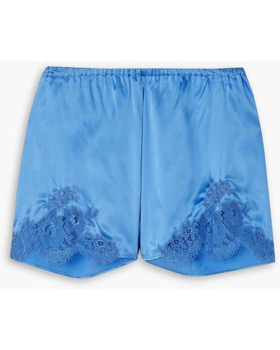 I.D Sarrieri Hôtel particulier pyjama-shorts aus satin aus einer seidenmischung mit spitzenbesatz - Blau