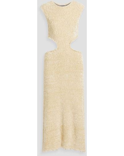 Jil Sander Cutout Frayed Silk And Cotton-blend Midi Dress - Natural