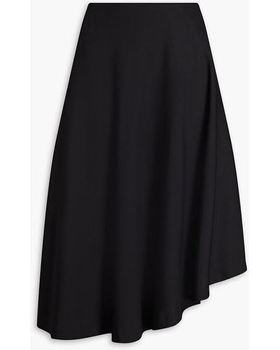 Theory Asymmetric Wool-blend Twill Midi Skirt - Black