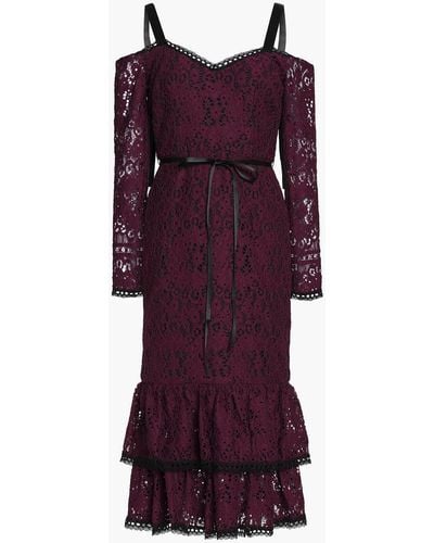 Alexis Maura Cold-shoulder Tiered Corded Lace Dress - Purple