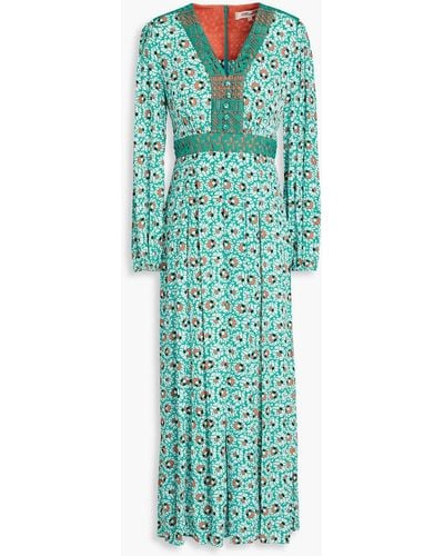 Diane von Furstenberg Anjali Guipure Lace-trimmed Printed Crepe Midi Dress - Green