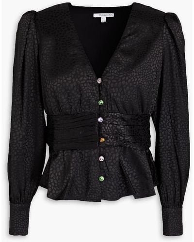 Olivia Rubin Primrose bluse aus glänzendem jacquard mit schößchen und raffungen - Schwarz