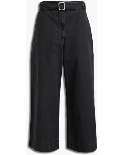 Proenza Schouler Cropped Belted Washed-cotton Wide-leg Trousers - Grey