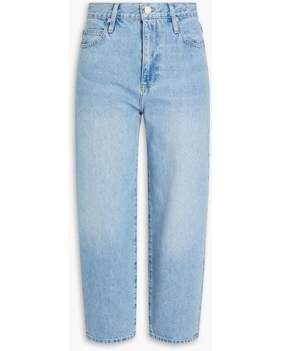 FRAME Barrel Cropped Printed High-rise Tapered Jeans - Blue