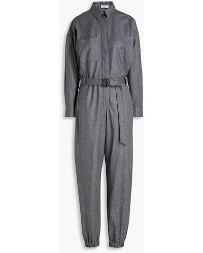 Brunello Cucinelli Embellished Mélange Wool-blend Felt Jumpsuit - Grey