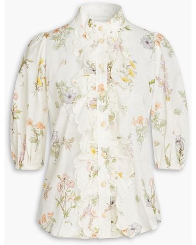 Zimmermann Bluse aus baumwolle mit floralem print und rüschen - Weiß