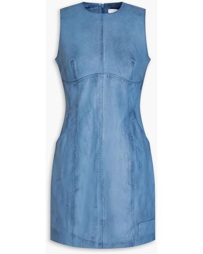 REMAIN Birger Christensen Pebbled-leather Mini Dress - Blue