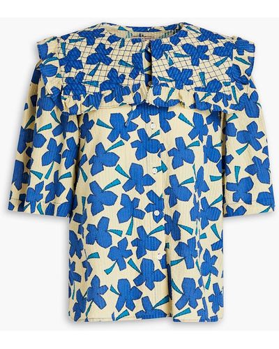 Stella Nova Vinja Quilted Floral-print Cotton Shirt - Blue