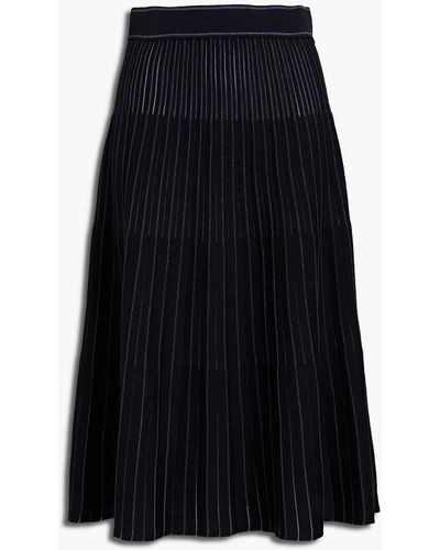 Diane von Furstenberg Sammy Metallic Striped Ribbed-knit Midi Skirt - Blue