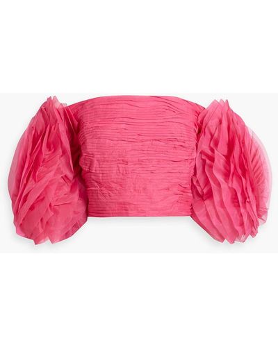 Aje. Off-the-shoulder Cropped Ruffled Organza Top - Pink
