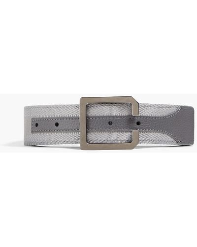 Canali Textured-leather And Grosgrain Belt - Grey