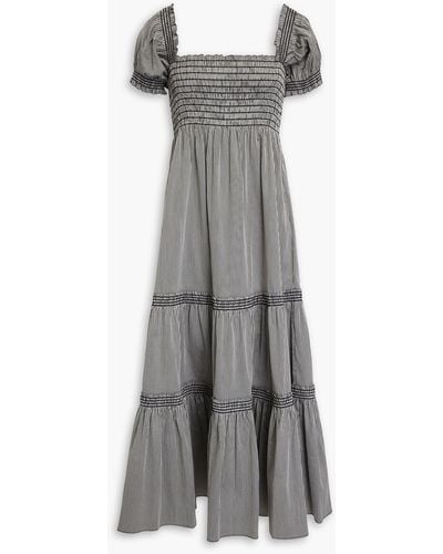 Tory Burch Tiered Striped Cotton-blend Jacquard Midi Dress - Grey