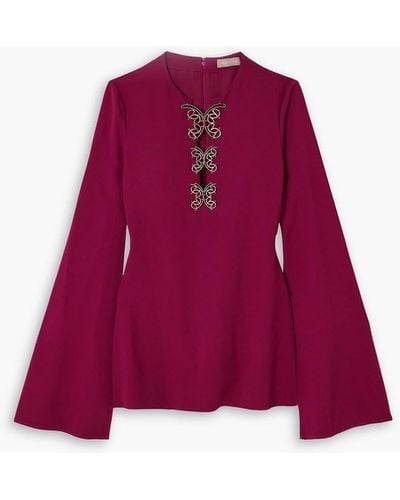 Elie Saab Embellished Crepe Blouse - Purple