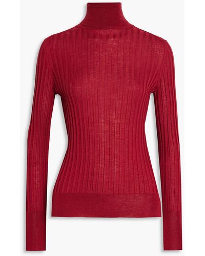 Ferragamo Ribbed Cashmere And Silk-blend Turtleneck Top - Red