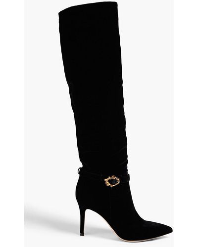 Gianvito Rossi Embellished Velvet Boots - Black
