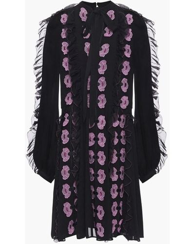 Temperley London Cloudburst Pussy-bow Floral-appliquéd Chiffon Mini Dress - Black