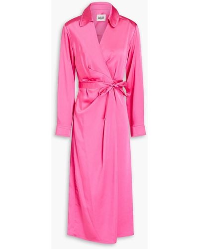 Claudie Pierlot Draped Satin Midi Wrap Dress - Pink