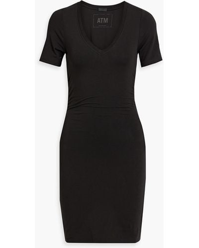 ATM Ruched Stretch-pima Cotton Jersey Mini Dress - Black
