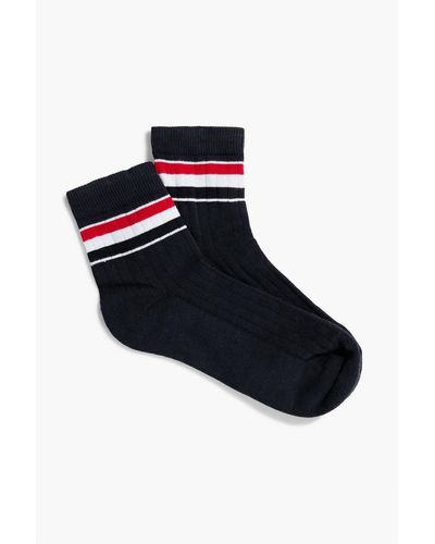 Thom Browne Striped Ribbed Cotton-blend Socks - Black