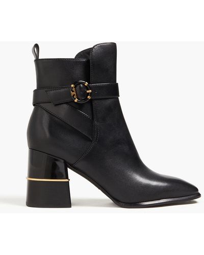 Tory Burch Buckled Leather Ankle Boots - Black