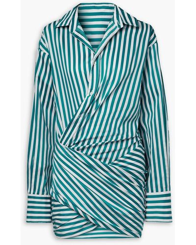 Monse Wrap-effect Striped Cotton-poplin Mini Shirt Dress - Blue