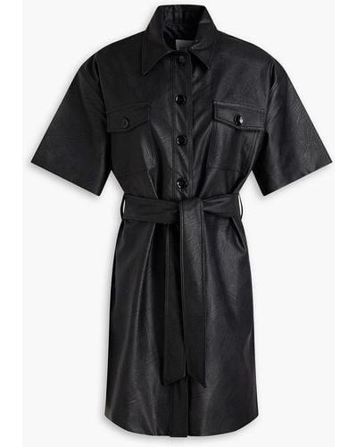 Each x Other Belted Faux Leather Mini Shirt Dress - Black