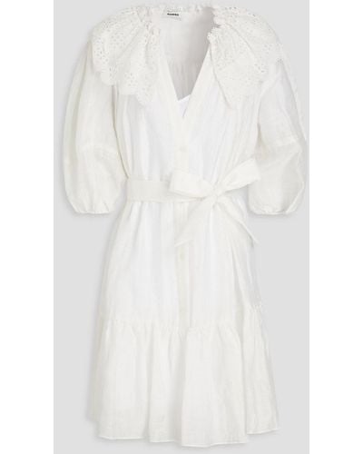 Sandro Emiliana Broderie Anglaise-trimmed Linen-blend Mini Dress - White