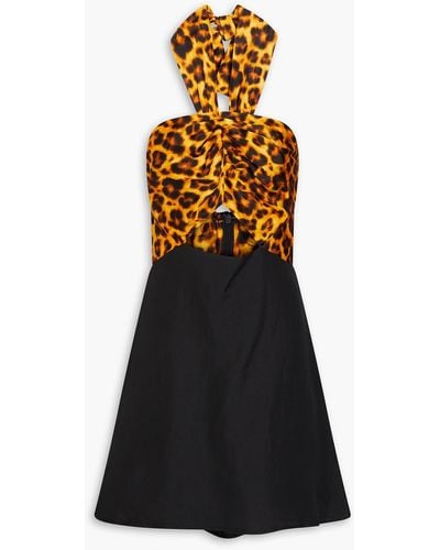 Sandro Cutout Leopard-print Satin-twill Mini Dress - Black