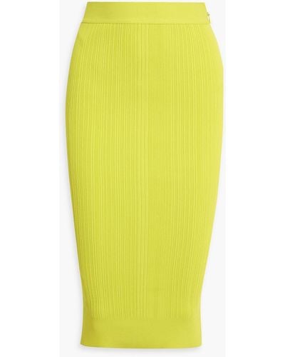 Hervé Léger Ribbed-knit Midi Skirt - Yellow