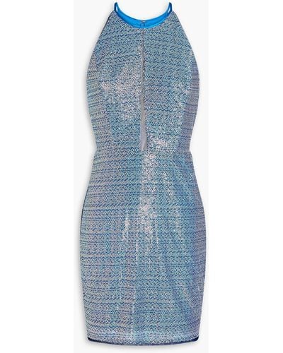 Aidan Mattox Neckholder-minikleid aus tüll mit pailletten - Blau