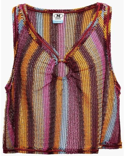 M Missoni Cropped Cutout Striped Crochet-knit Top - Orange
