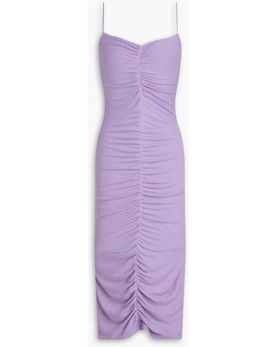 Enza Costa Ruched Ribbed Jersey Midi Dress - Purple