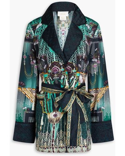 Camilla Embellished Printed Silk-twill And Satin Jacket - Green