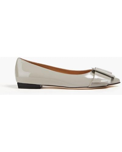 Sergio Rossi Buckled Patent-leather Point-toe Flats - White
