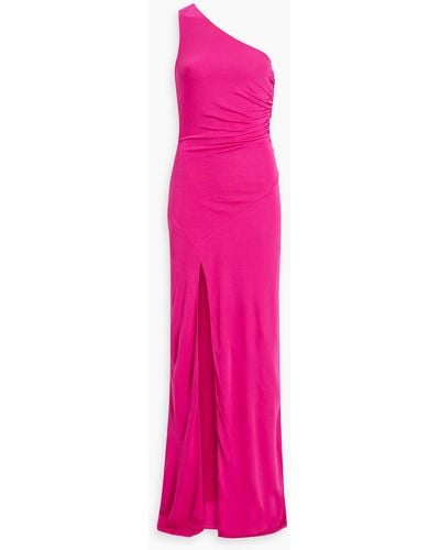 Halston Mailia One-shoulder Ruched Jersey Gown - Pink