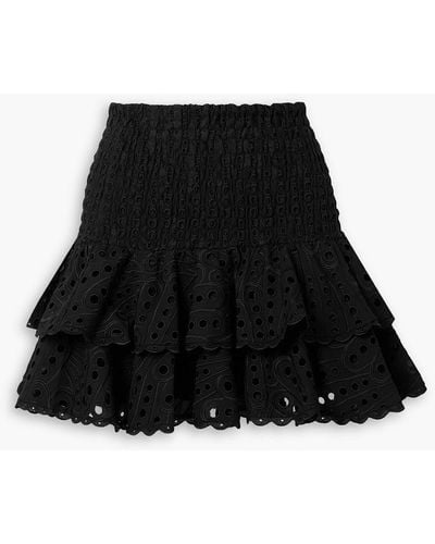 Charo Ruiz Noa Ruffled Shirred Broderie Anglaise Cotton-blend Mini Skirt - Black