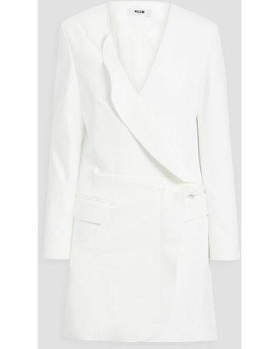 MSGM Rufflled Crepe Tuxedo Mini Dress - White