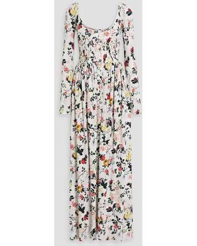 Rabanne Pintucked Floral-print Stretch-jersey Maxi Dress - White