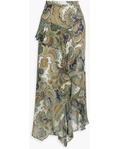 Veronica Beard Trixie Asymmetric Paisley-print Silk-chiffon Midi Skirt - Green