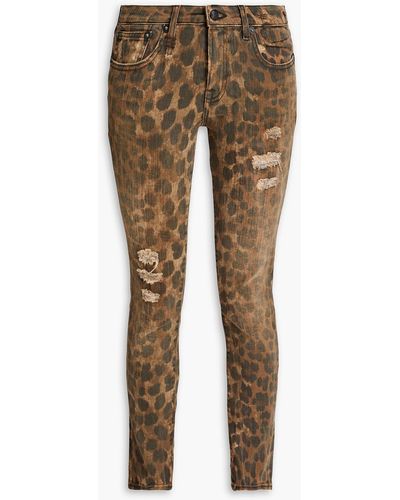 R13 Kate halbhohe skinny jeans in distressed-optik mit leopardenprint - Natur