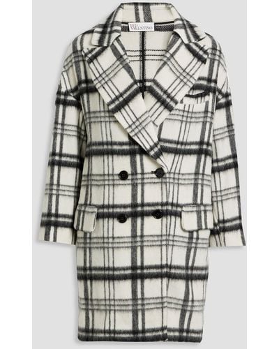 RED Valentino Double-breasted Checked Brushed Wool-blend Felt Coat - Gray