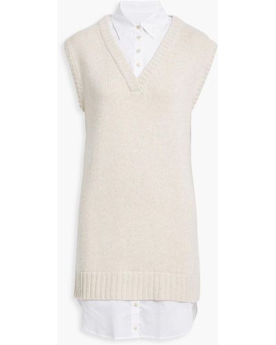NAADAM Poplin-paneled Wool-blend Mini Dress - White