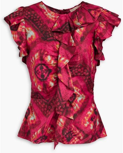 Ulla Johnson Vida Ruffled Printed Silk-twill Top - Red