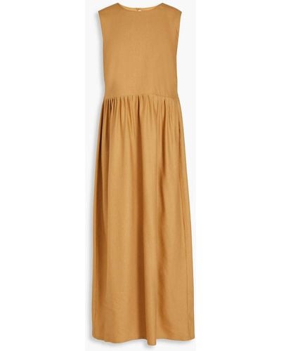 Giuliva Heritage Pleated Linen And Wool-blend Twill Maxi Dress - Natural