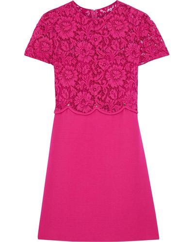 Valentino Garavani Corded Lace-paneled Wool And Silk-blend Crepe Mini Dress - Pink