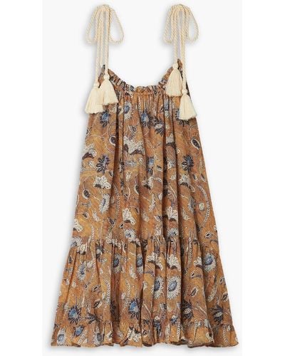 Ulla Johnson Trula bedrucktes minikleid aus einer baumwollmischung mit rüschen - Natur