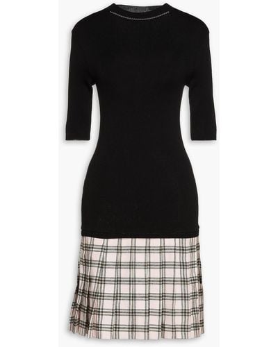 Maje Chain-embellished Checked Tweed-paneled Jersey Dress - Black