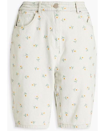 Meadows Begonia Embroidered Denim Shorts - White